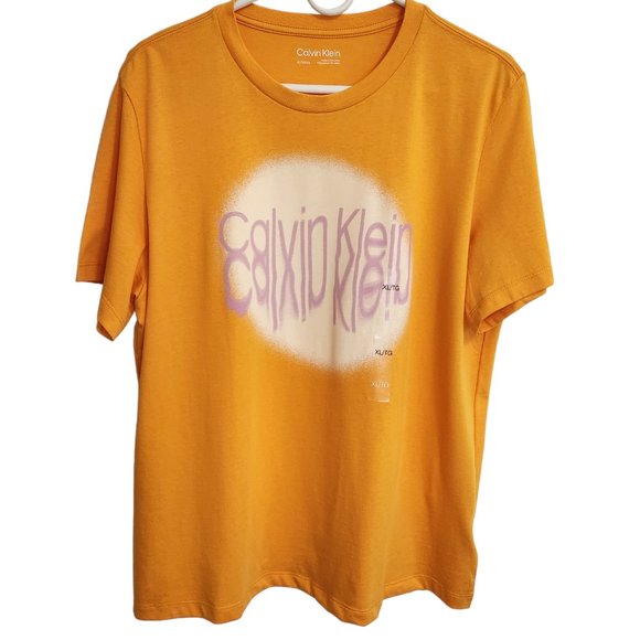 NEW Calvin Klein Short Sleeved Tee Mustard Yellow with CK graphic Size XL - Picture 1 of 8